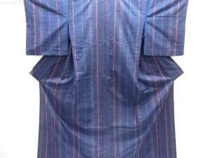 縞織り出し手織り紬単衣着物